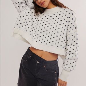 NWT Free People Easy Street Cropped sweater size XS White Navy Combo